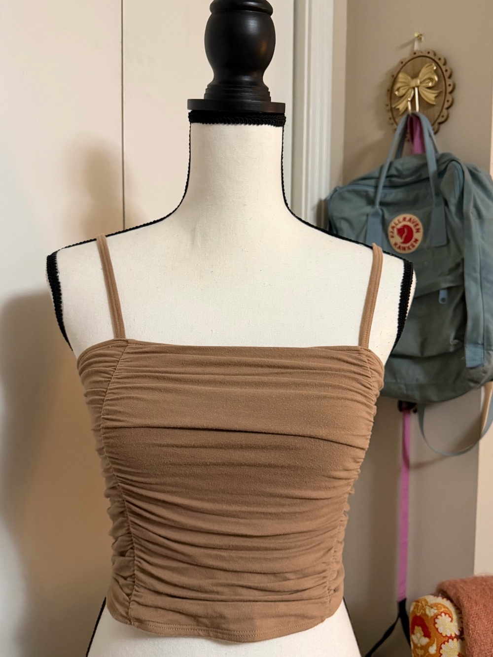 Hollister Women's Ruched Square Neck Crop Top in Tan size small